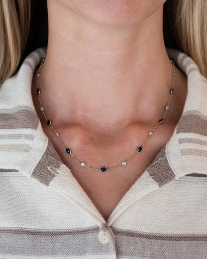 6.30 Oval Sapphire & Diamond Necklace 14k Yellow Gold