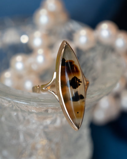 5.41 Antique Victorian Agate Cocktail Ring 14k Rose Gold