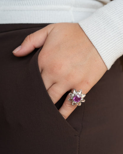 3.97 Pink Sapphire & Diamond Halo Cocktail Ring Platinum