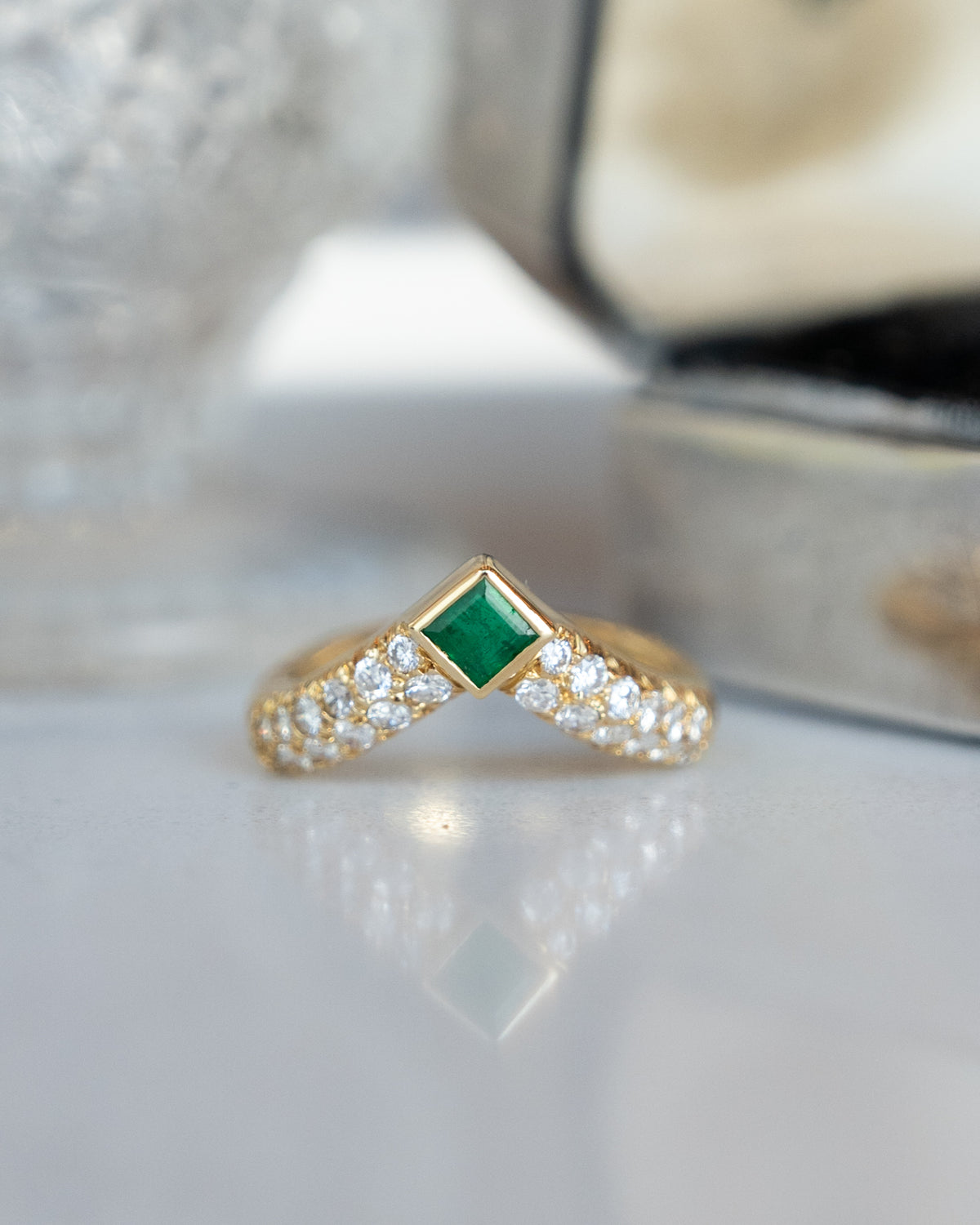 .50 Diamond & Emerald Stacking Ring 18K Yellow Gold