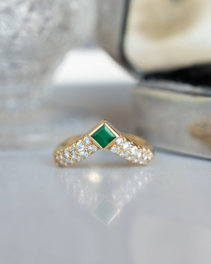 .50 Diamond & Emerald Stacking Ring 18K Yellow Gold