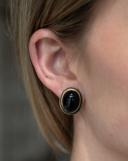 8.16 Oval Black Onyx Stud Earrings 14k