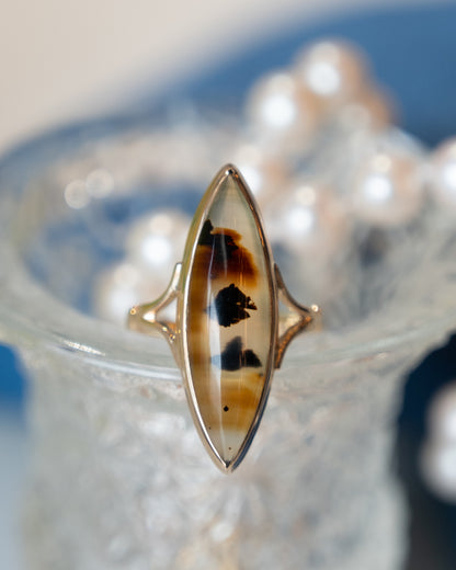 5.41 Antique Victorian Agate Cocktail Ring 14k Rose Gold