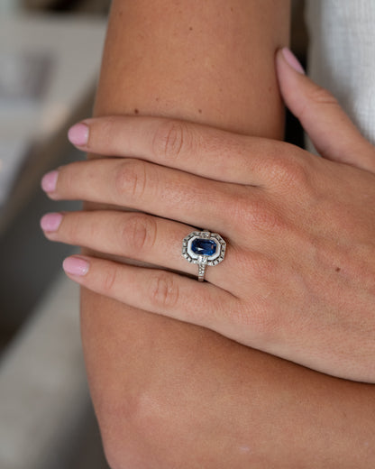 3.05 Cushion Sapphire & Diamond Cocktail Ring Platinum