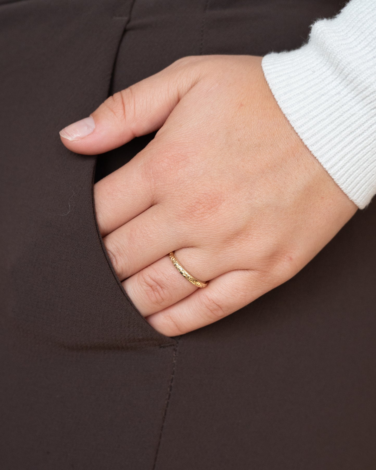 Engraved Filigree Wedding Band 14k Yellow Gold