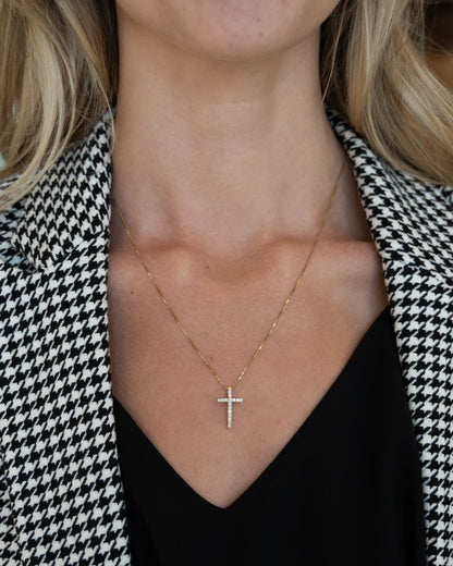 .42 Diamond Cross Pendant Necklace 14K Yellow Gold