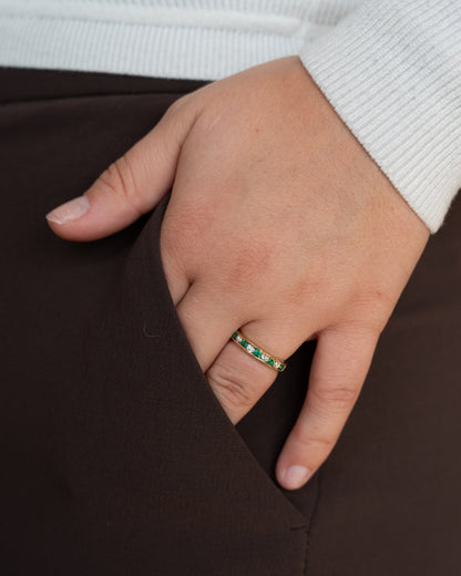 .44 Diamond & Emerald Stacking Ring 18k Yellow Gold