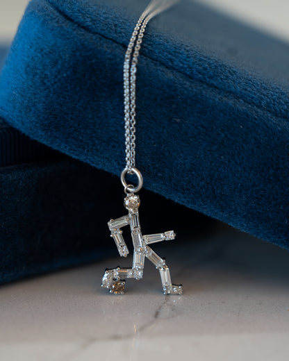 1.26 Diamond Soccer Player Pendant Necklace Platinum