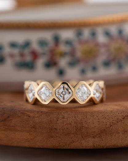 4.16 Asscher Cut Diamond Eternity Band 18k Yellow Gold