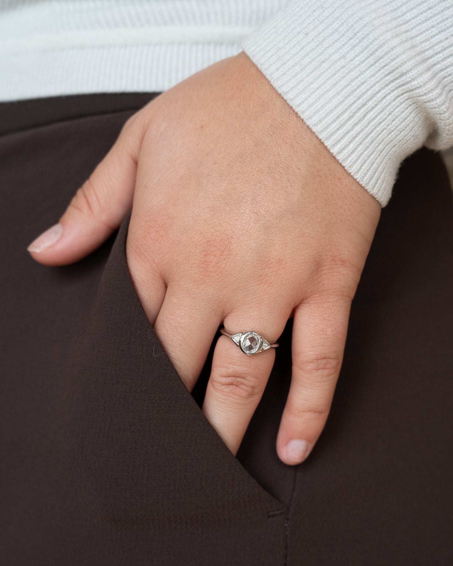 .76 Oval Rose Cut Diamond Engagement Ring Platinum