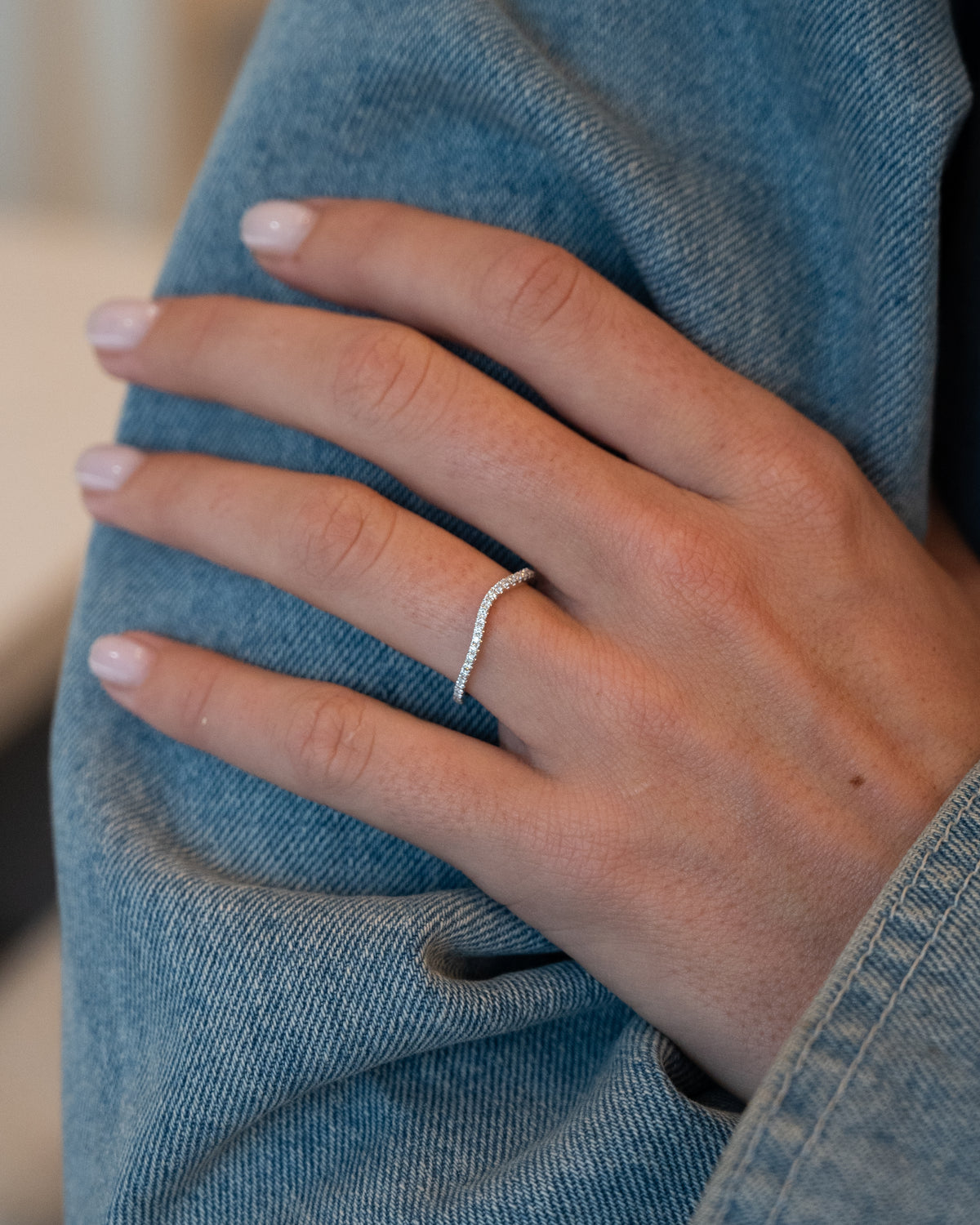 .21 Diamond Contour Stacking Wedding Band 14k White Gold