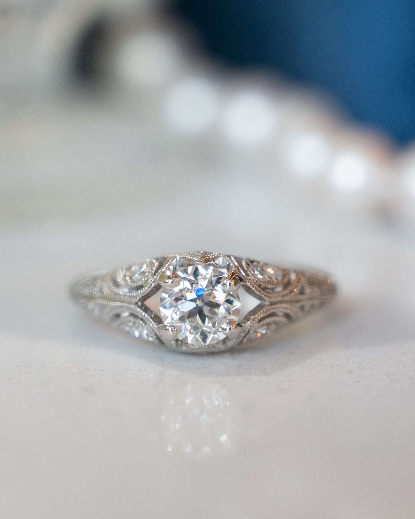 .80 Art Deco Inspired Diamond Engagement Ring Platinum
