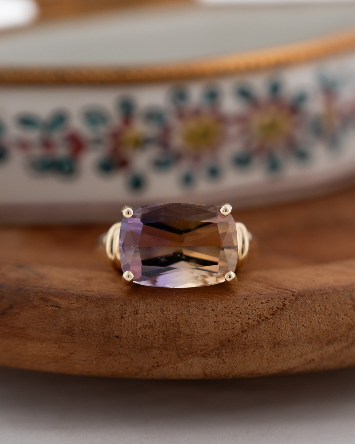 5.94 Cushion Ametrine Cocktail Ring 14k Yellow Gold