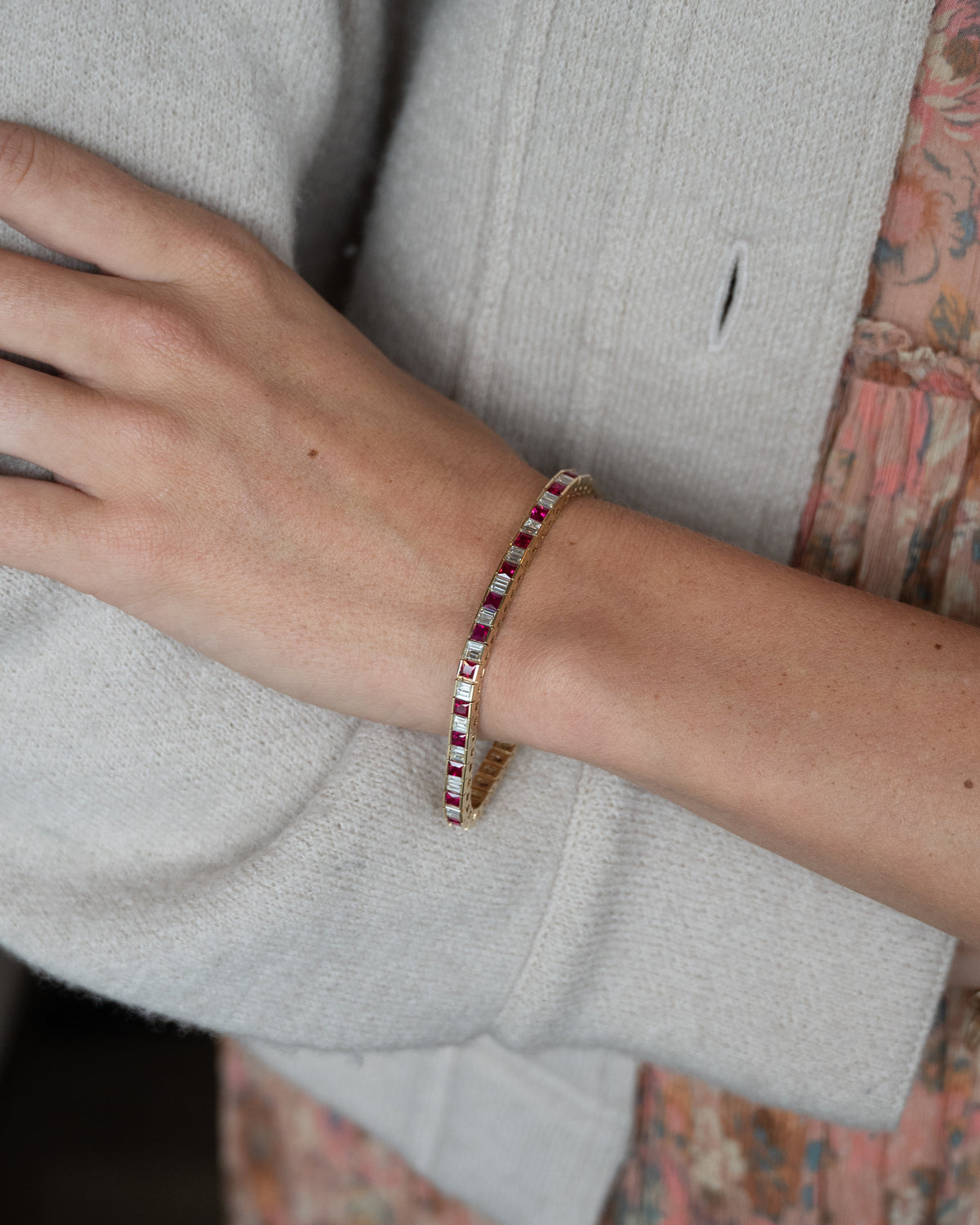 6 Carat Ruby & Diamond Tennis Bracelet 14k