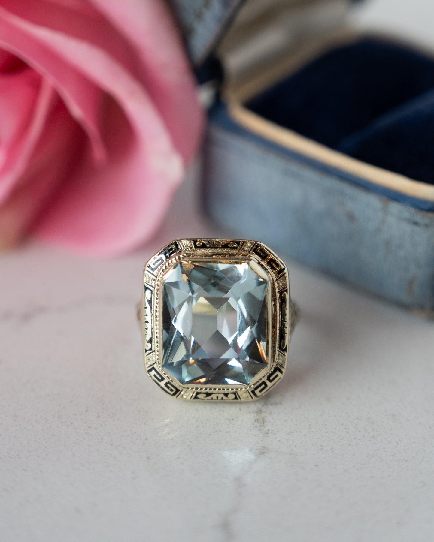 8.36 Antique Art Deco Aquamarine Cocktail Ring 14k