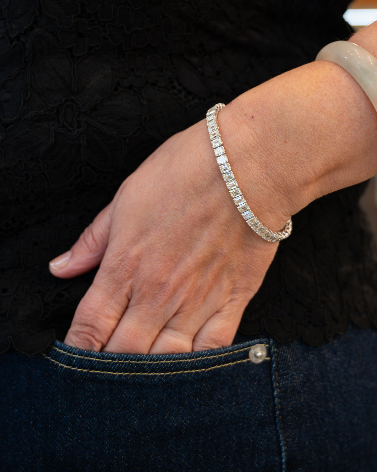 16.27ct Emerald Cut Diamond Tennis Bracelet 18k White Gold