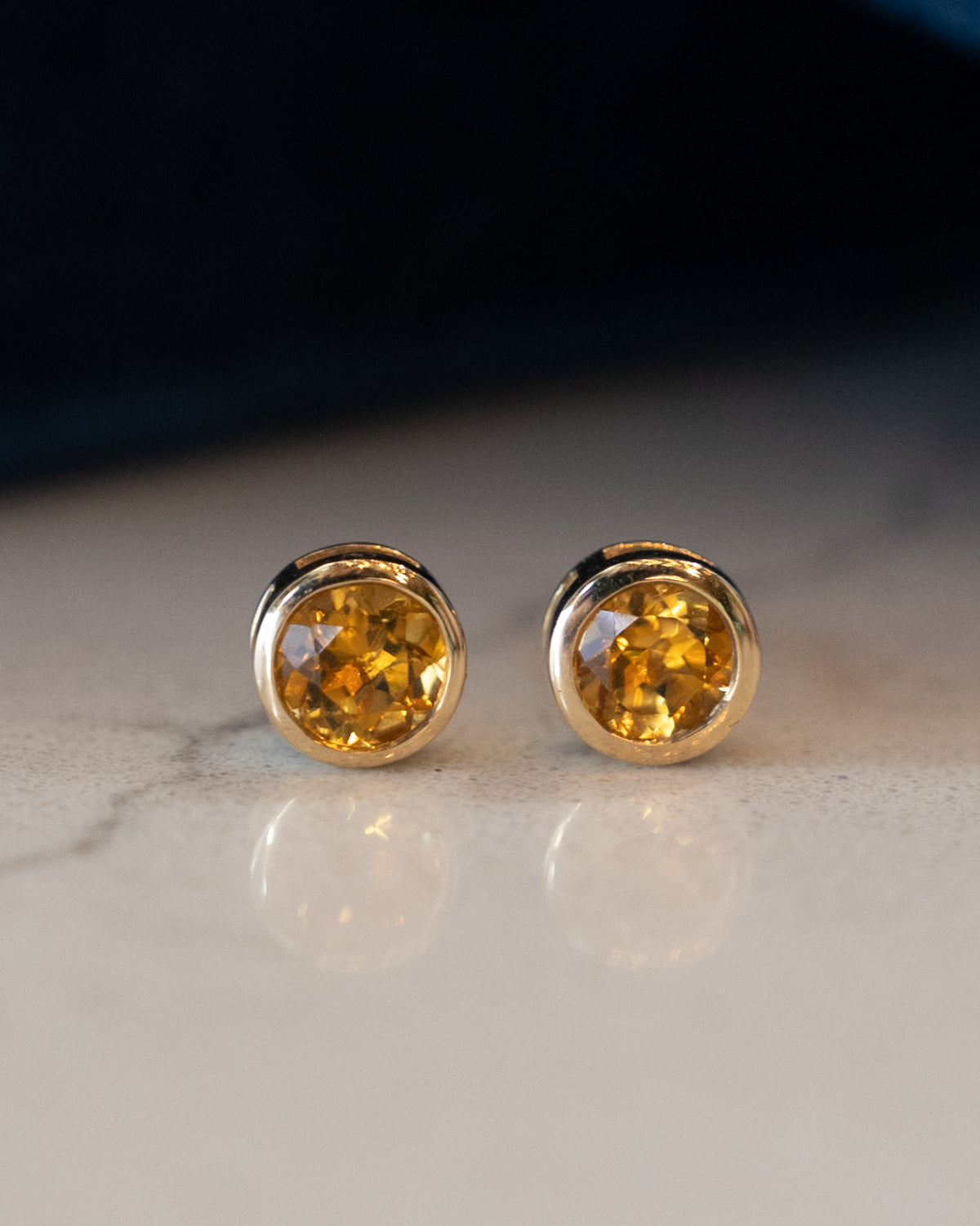 1.00 Carat Round Cut Citrine Stud Earrings 14k
