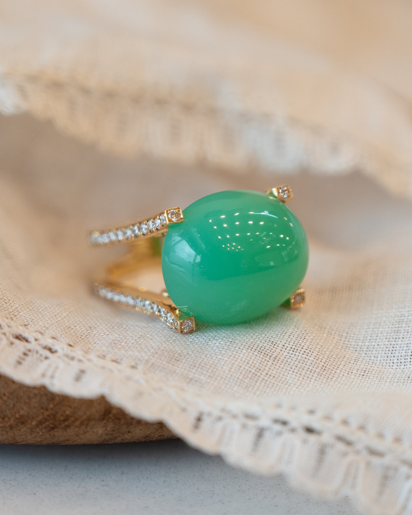 18.48 Chrysoprase Cocktail Ring 18k Yellow Gold