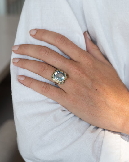 8.36 Antique Art Deco Aquamarine Cocktail Ring 14k