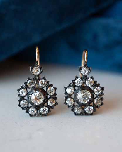 .76 Victorian Diamond Cluster Drop Earrings 14k