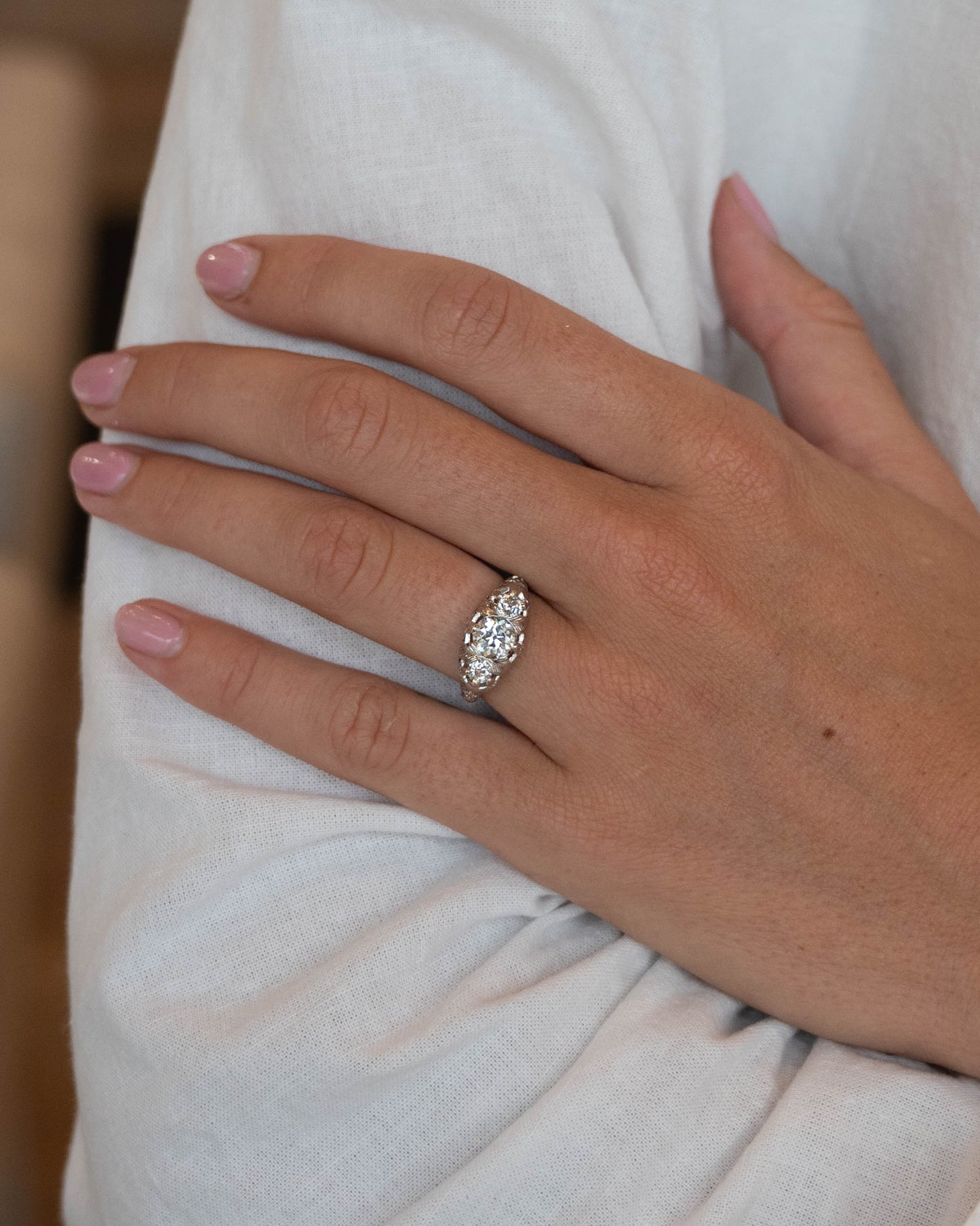 .95 Antique Art Deco Diamond Engagement Ring Platinum