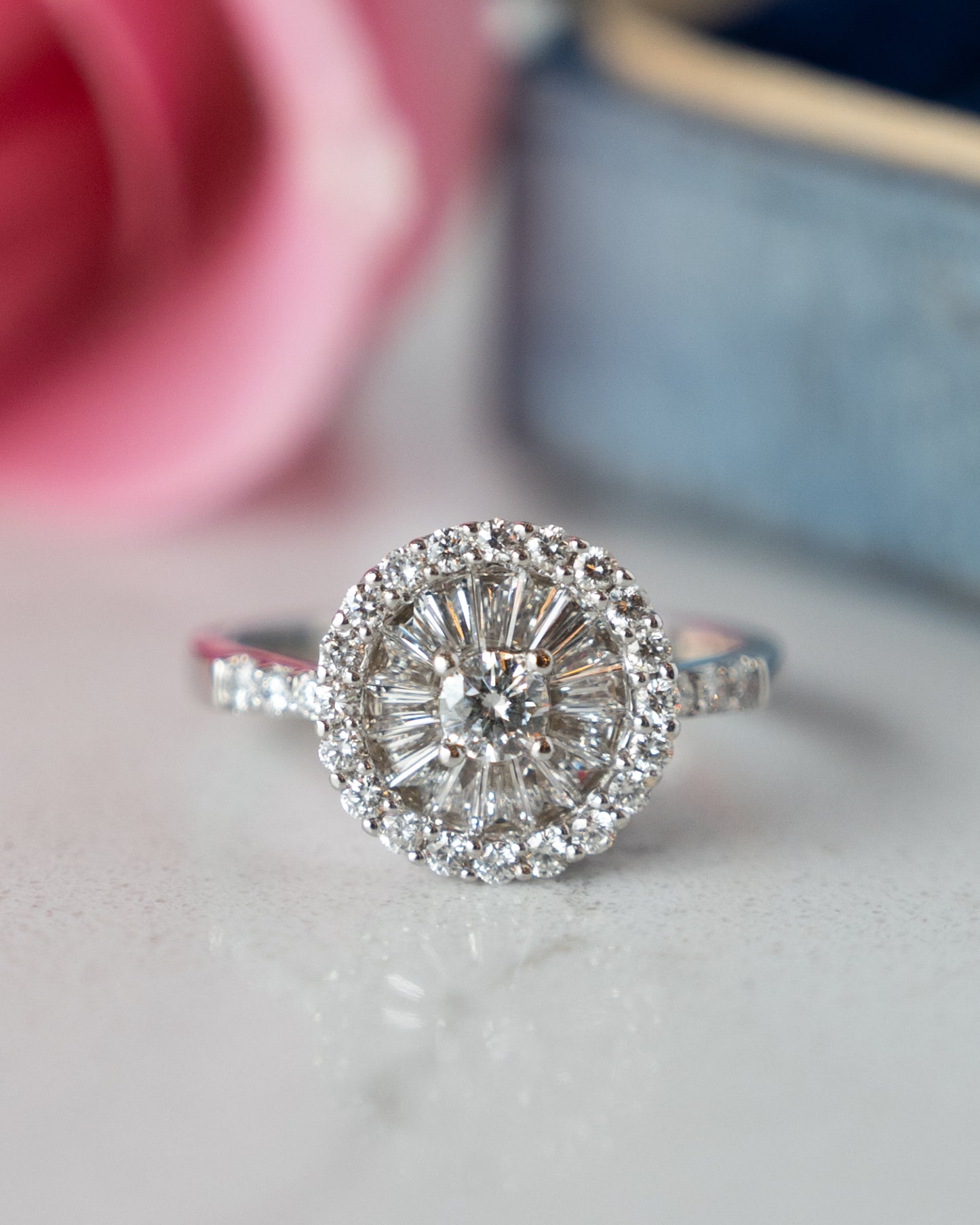 .93 Diamond Ballerina Halo Cocktail Ring 18K White Gold