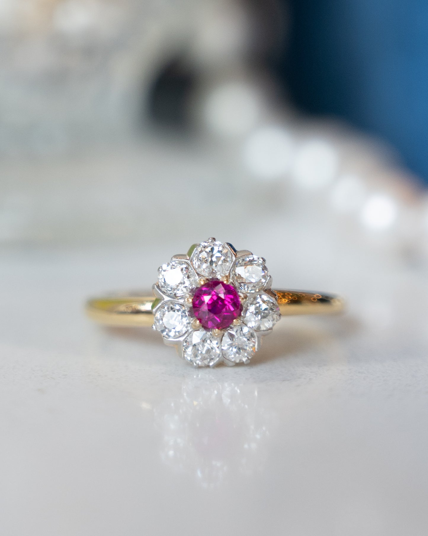 .21 Victorian Ruby & Diamond Halo Ring 14k & Platinum