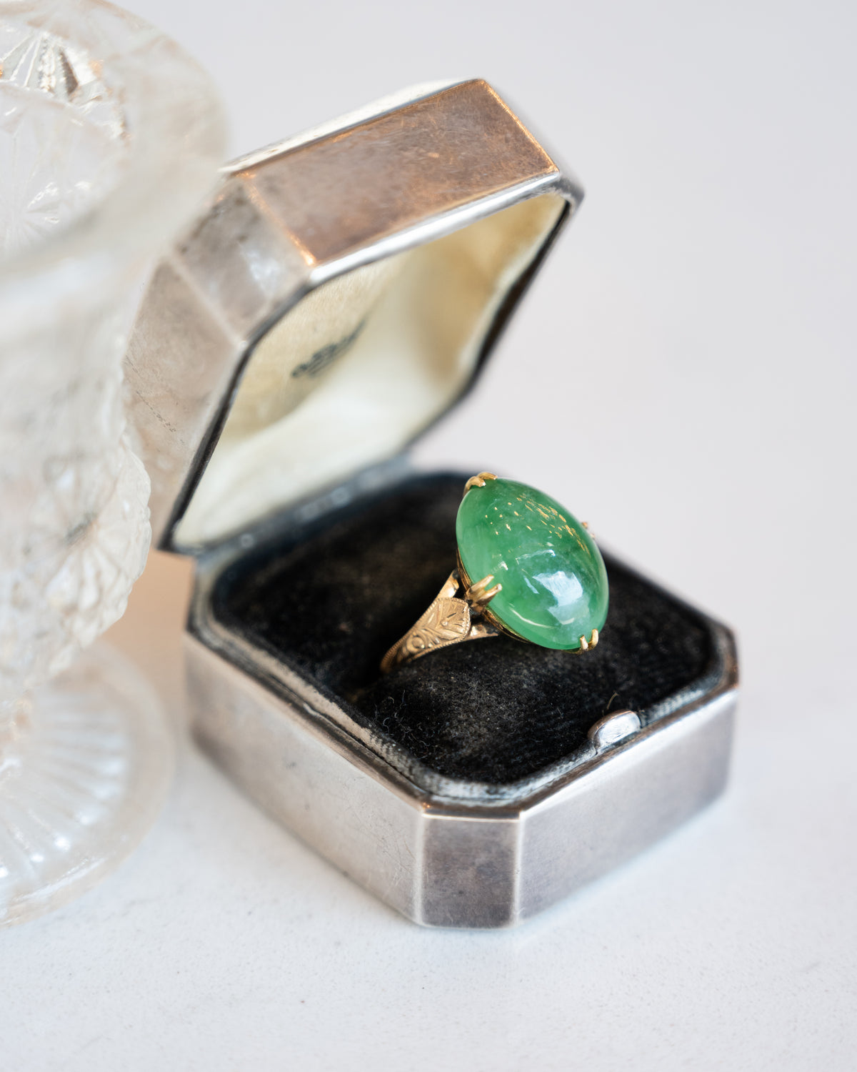 9.59 Antique Victorian Jadeite Cabochon Cocktail Ring 18k Rose Gold