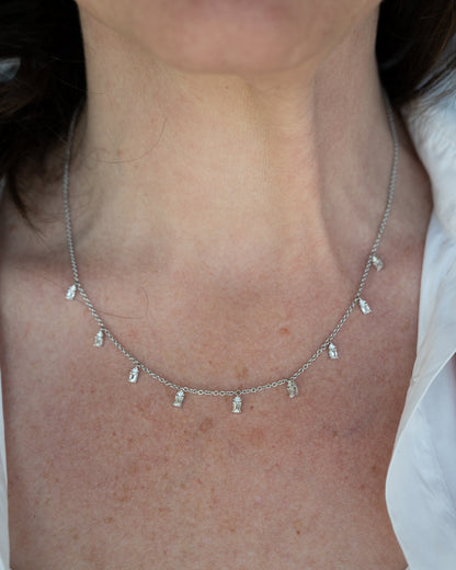 1.10 Diamond Station Dangle Necklace 18k White Gold