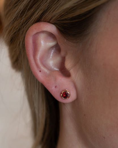 1.25 Round Cut Garnet Stud Earrings 14k