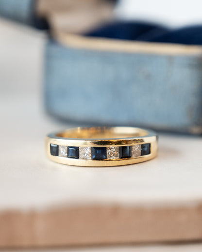 .45 Blue Sapphire & Diamond Wedding Band 14k