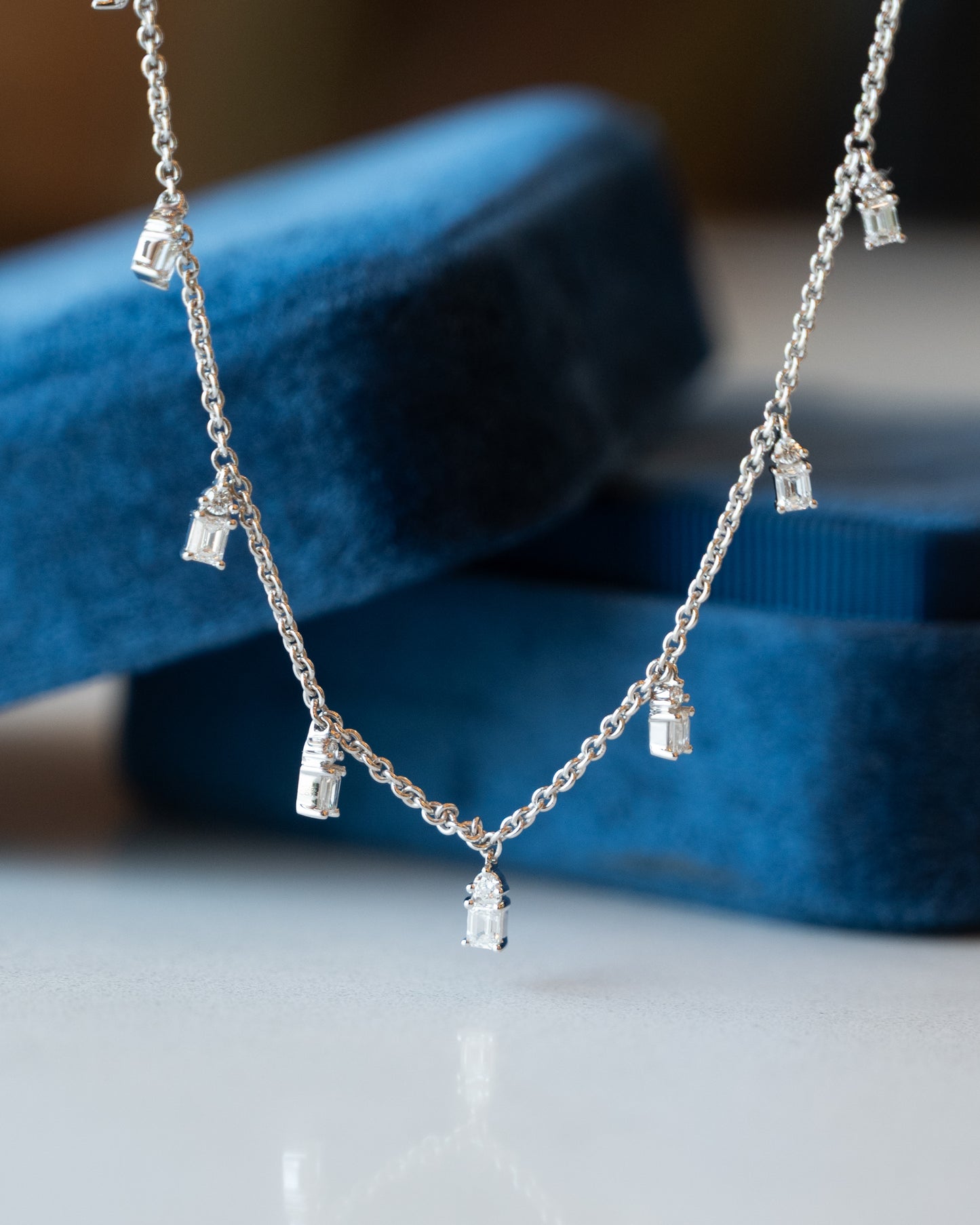 1.10 Diamond Station Dangle Necklace 18k White Gold