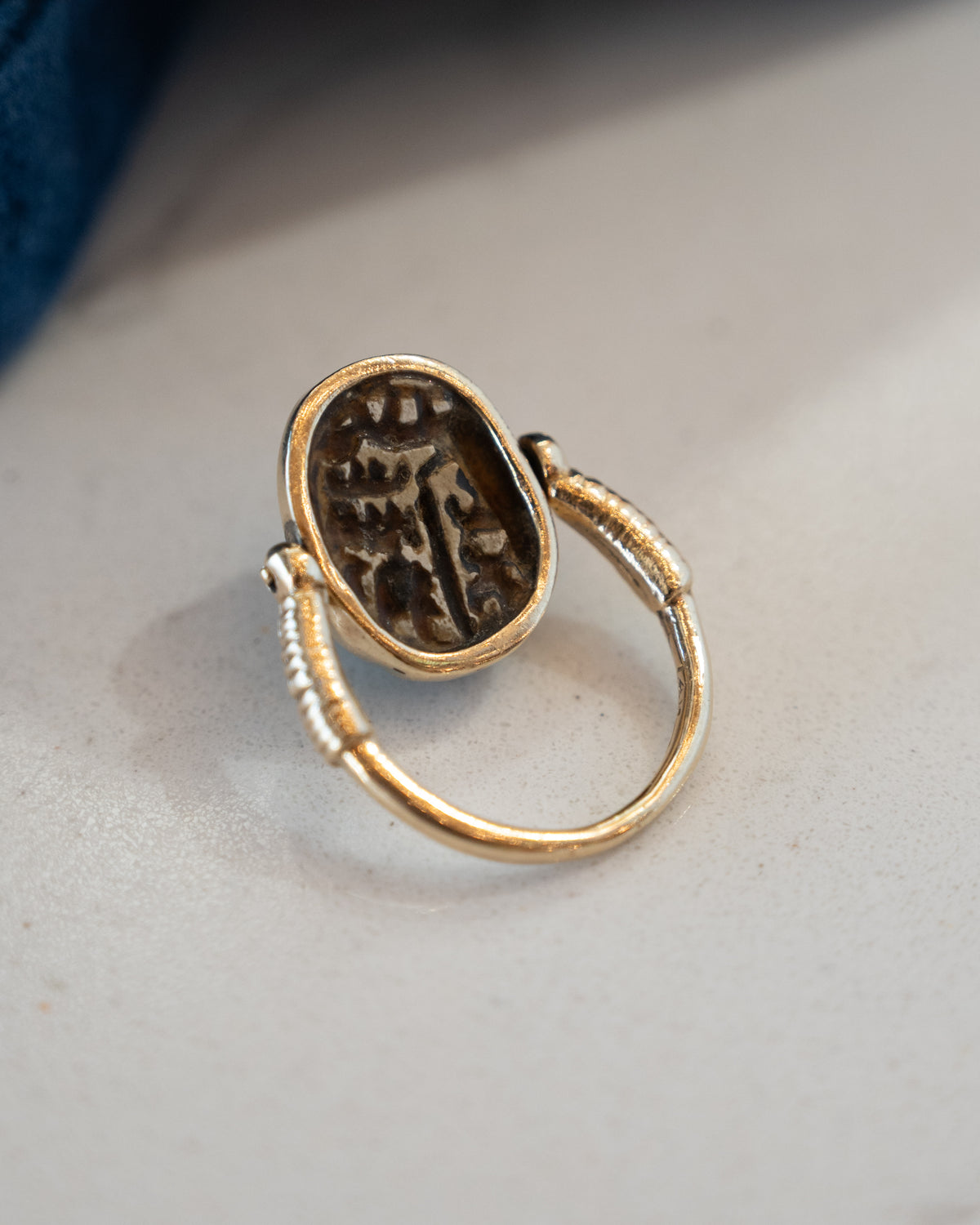 Carved Nutshell Scarab Flip Ring 14k Yellow Gold