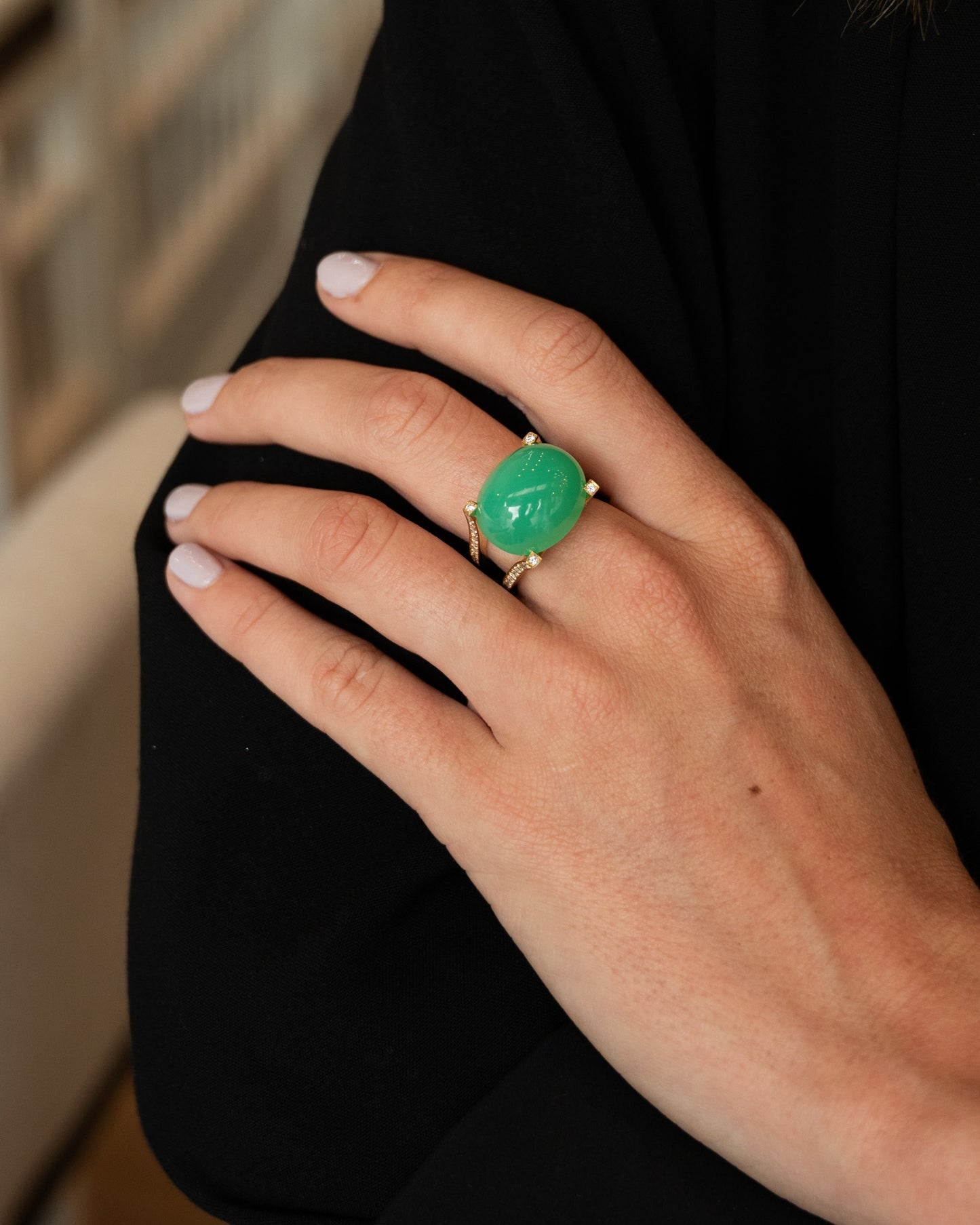 18.48 Chrysoprase Cocktail Ring 18k Yellow Gold