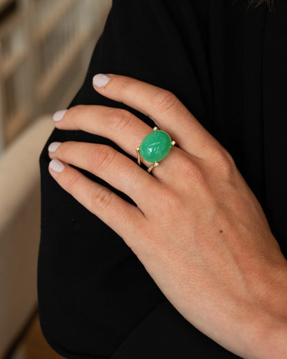 18.48 Chrysoprase Cocktail Ring 18k Yellow Gold
