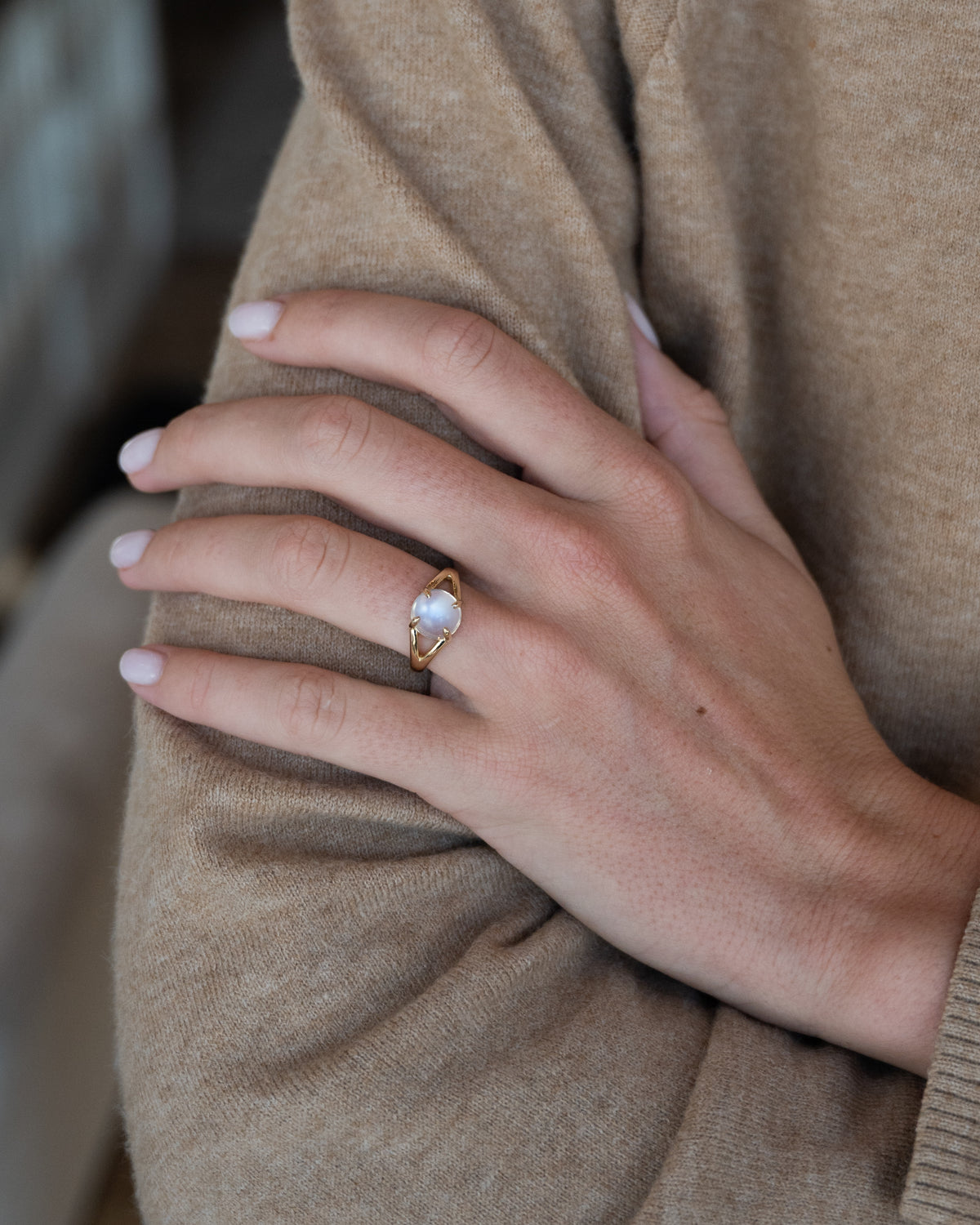 Cabochon Moonstone Cocktail Ring 14k Rose Gold