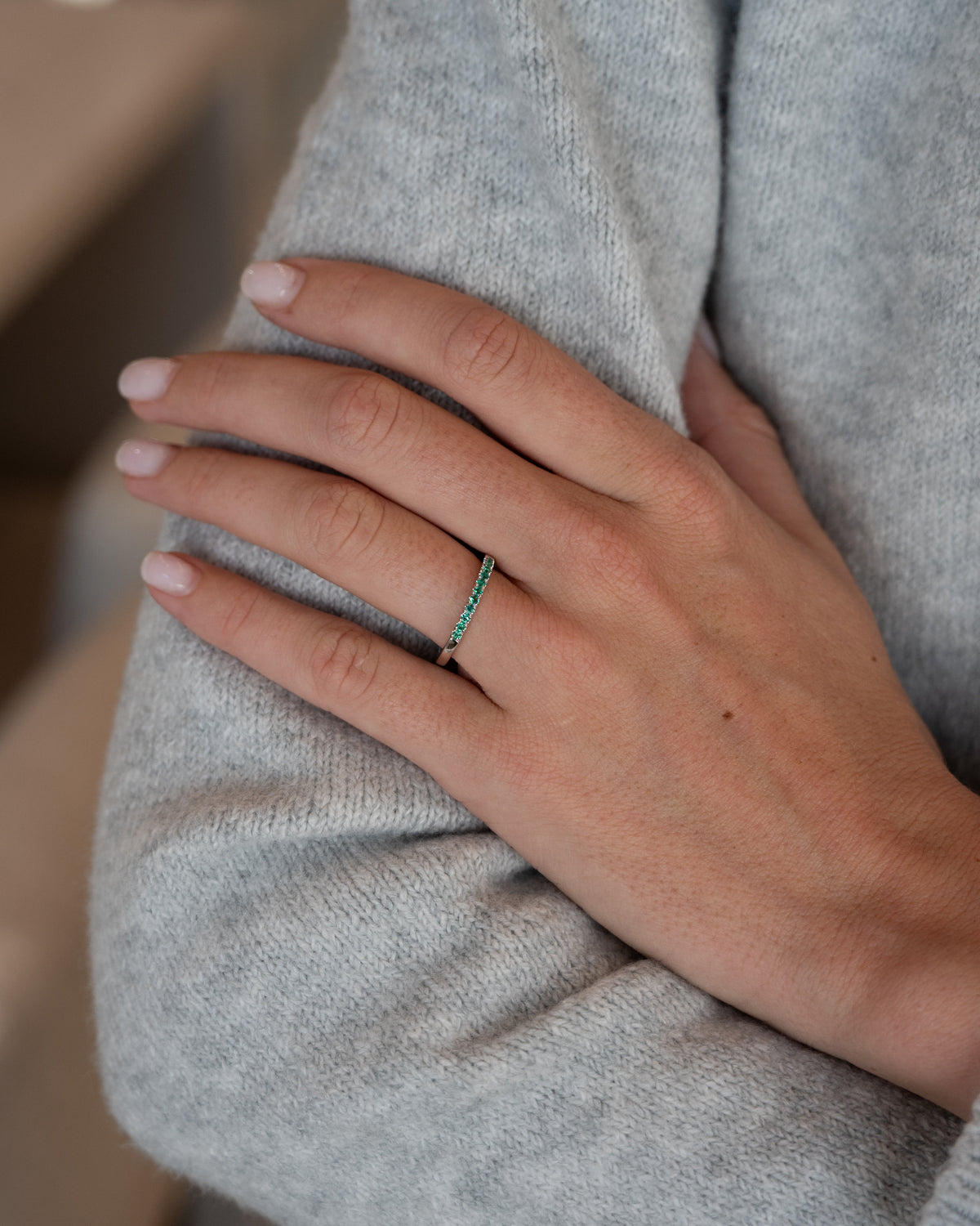 .22 Emerald Wedding Band 14k White Gold