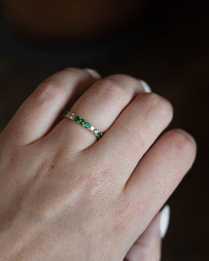 .63 Emerald & Diamond Half-Eternity Wedding Band 14k
