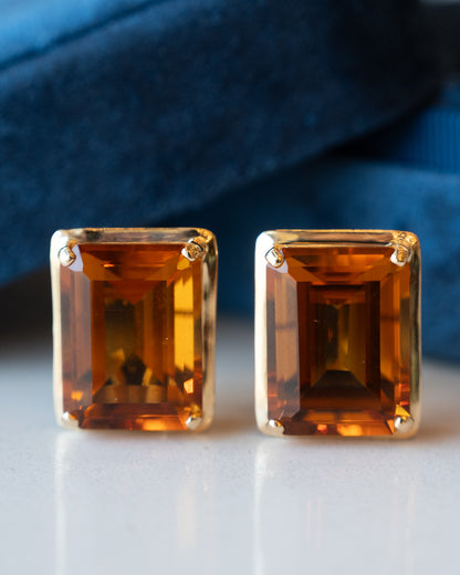 44.74 Emerald Cut Citrine Stud Earrings 14k