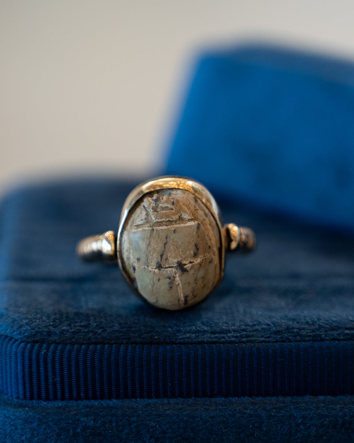 Carved Nutshell Scarab Flip Ring 14k Yellow Gold