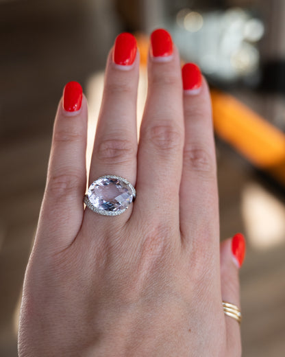 11.24 Kunzite & Diamond Cocktail Ring 18k White Gold