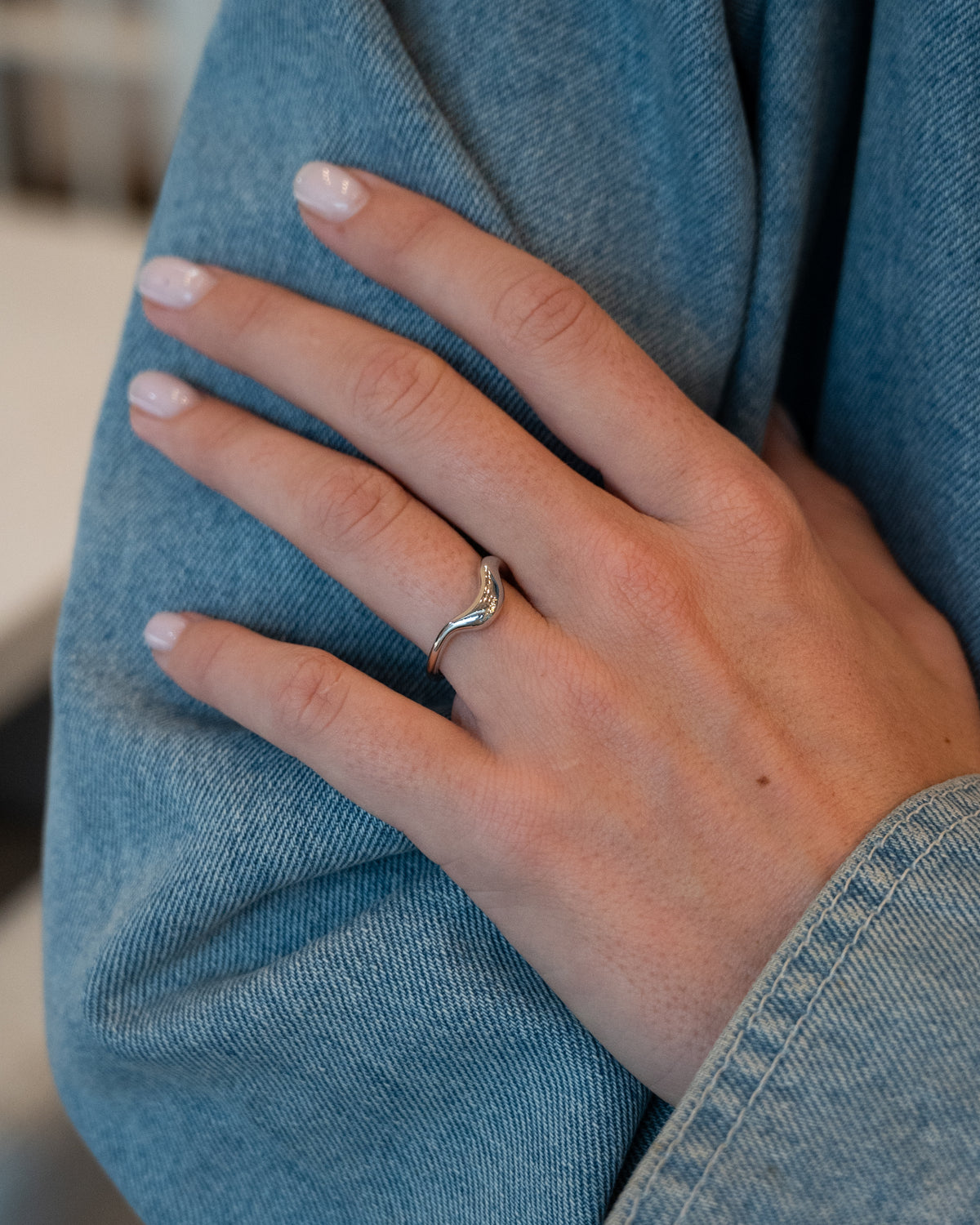 Contoured Stacking Wedding Band 14k White Gold