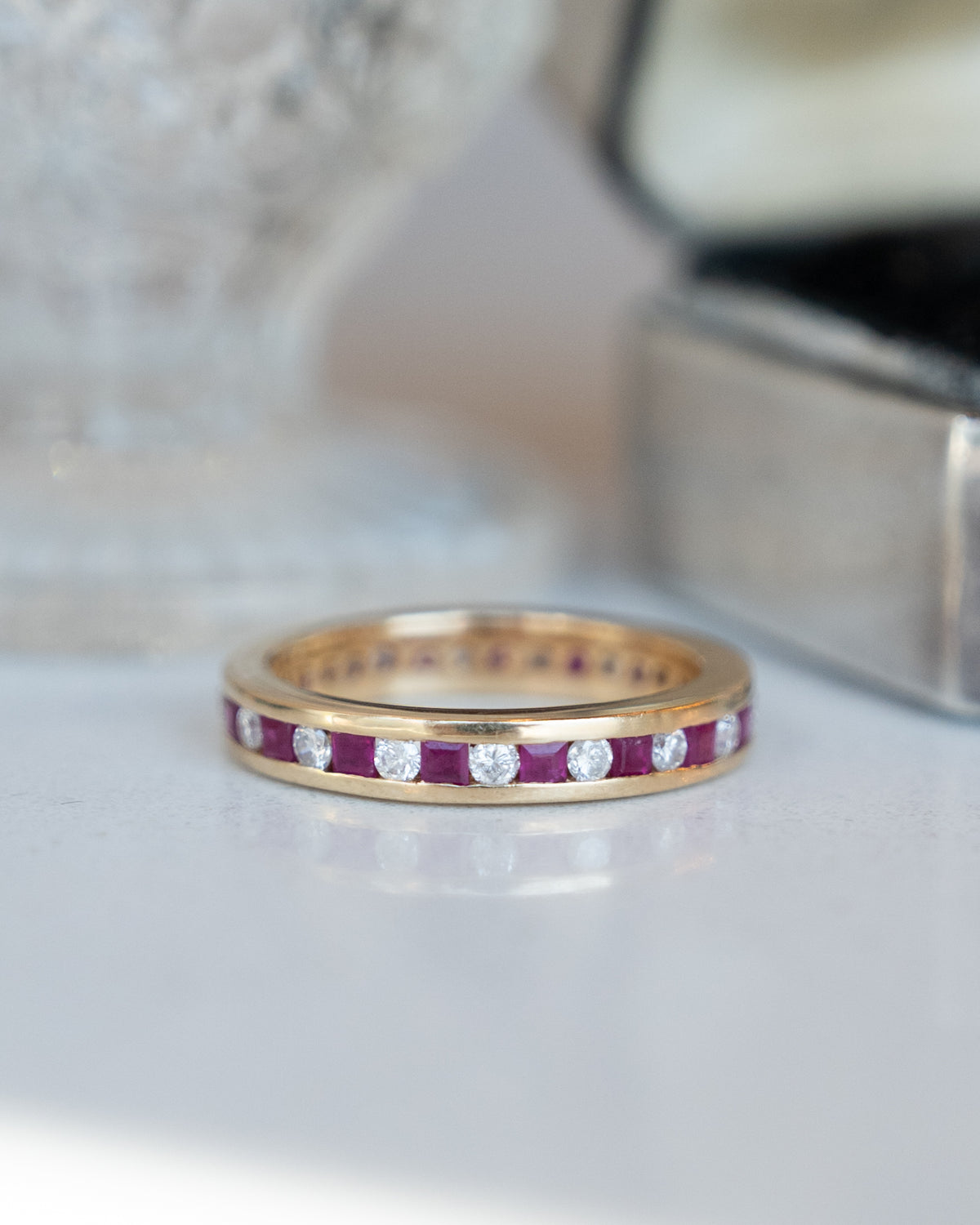 Diamond & Ruby Channel Set Eternity Band 14k Yellow Gold