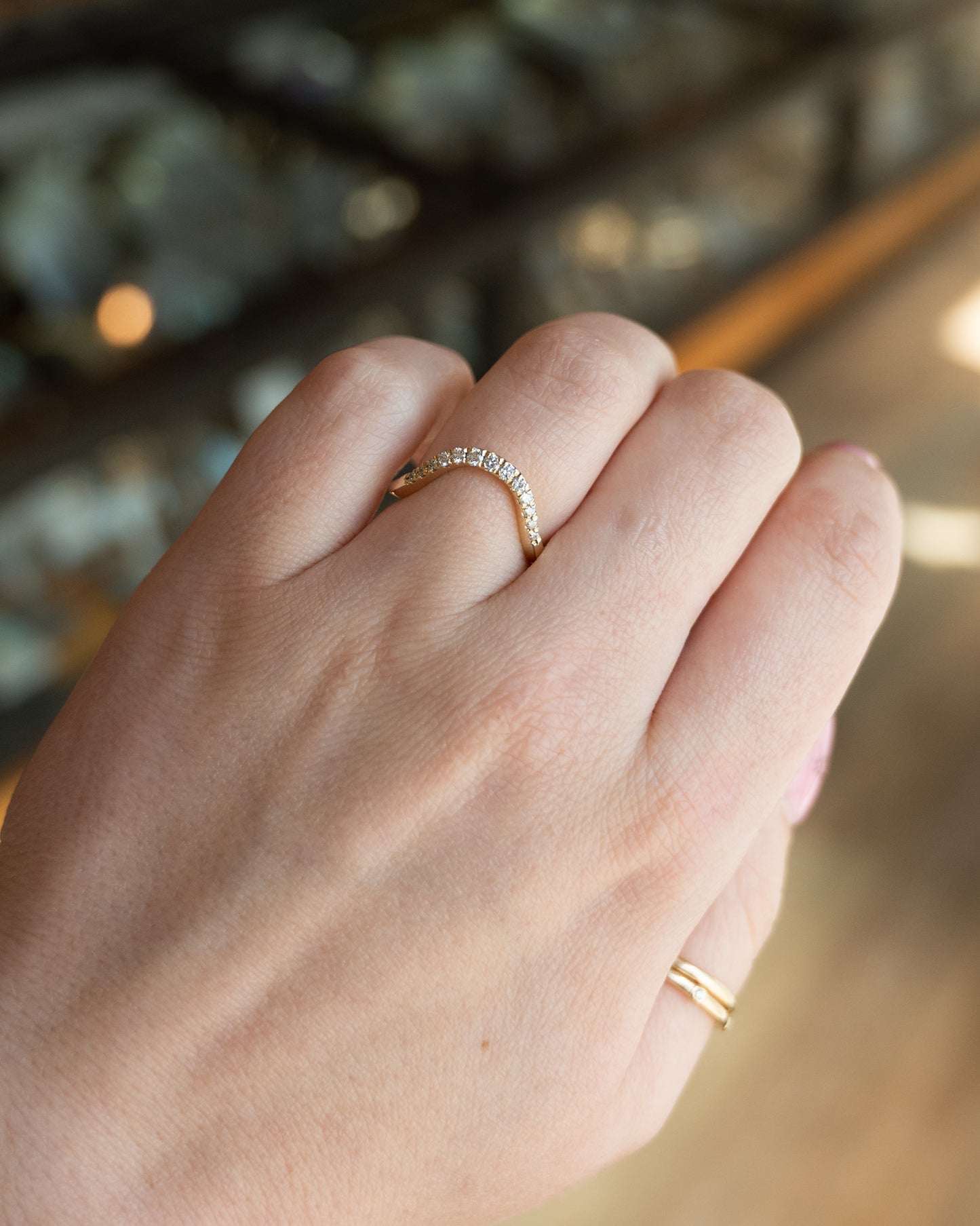 Contoured Diamond Wedding Band 14k Yellow Gold