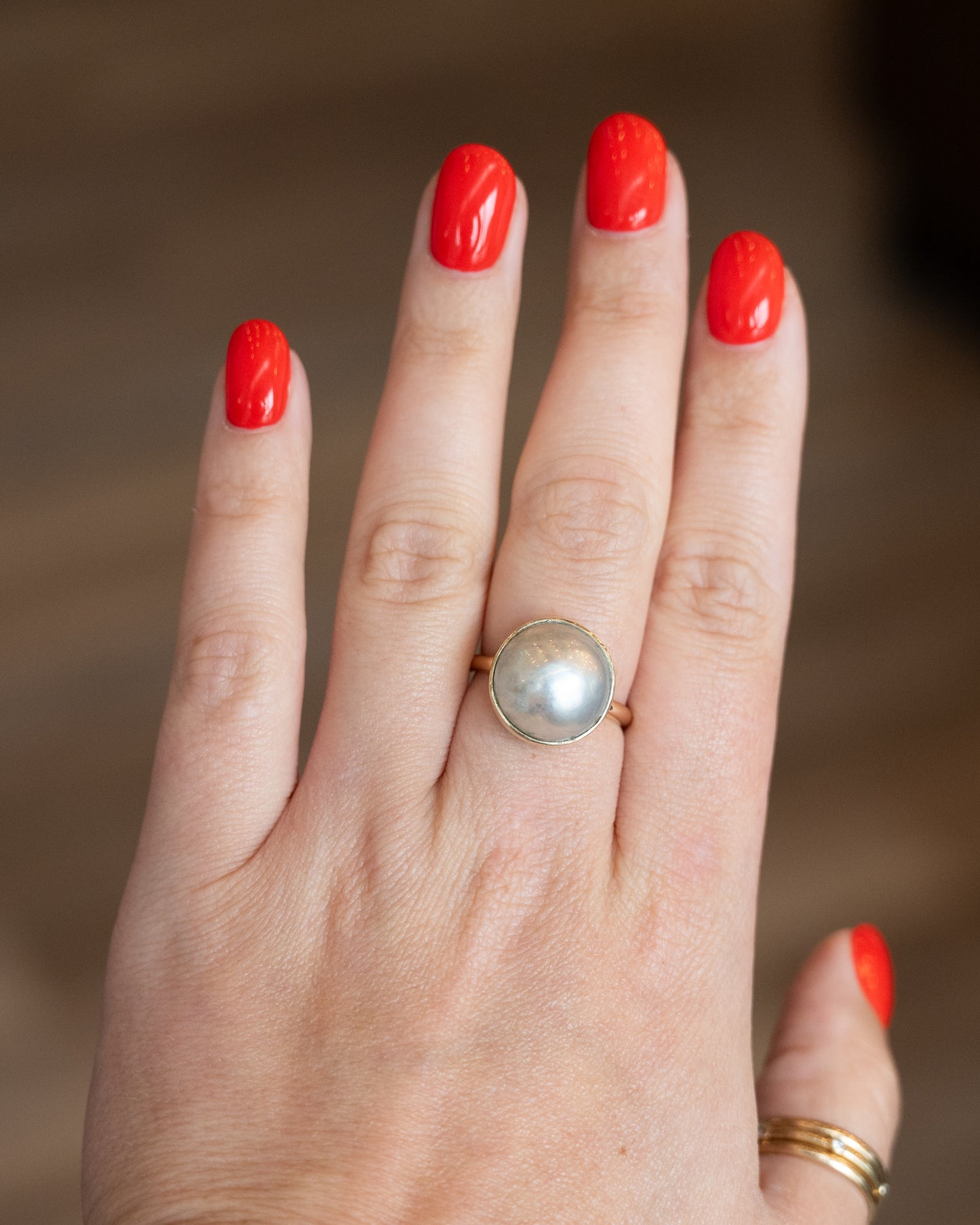 Mabe Pearl Bezel Cocktail Ring 14k Yellow Gold