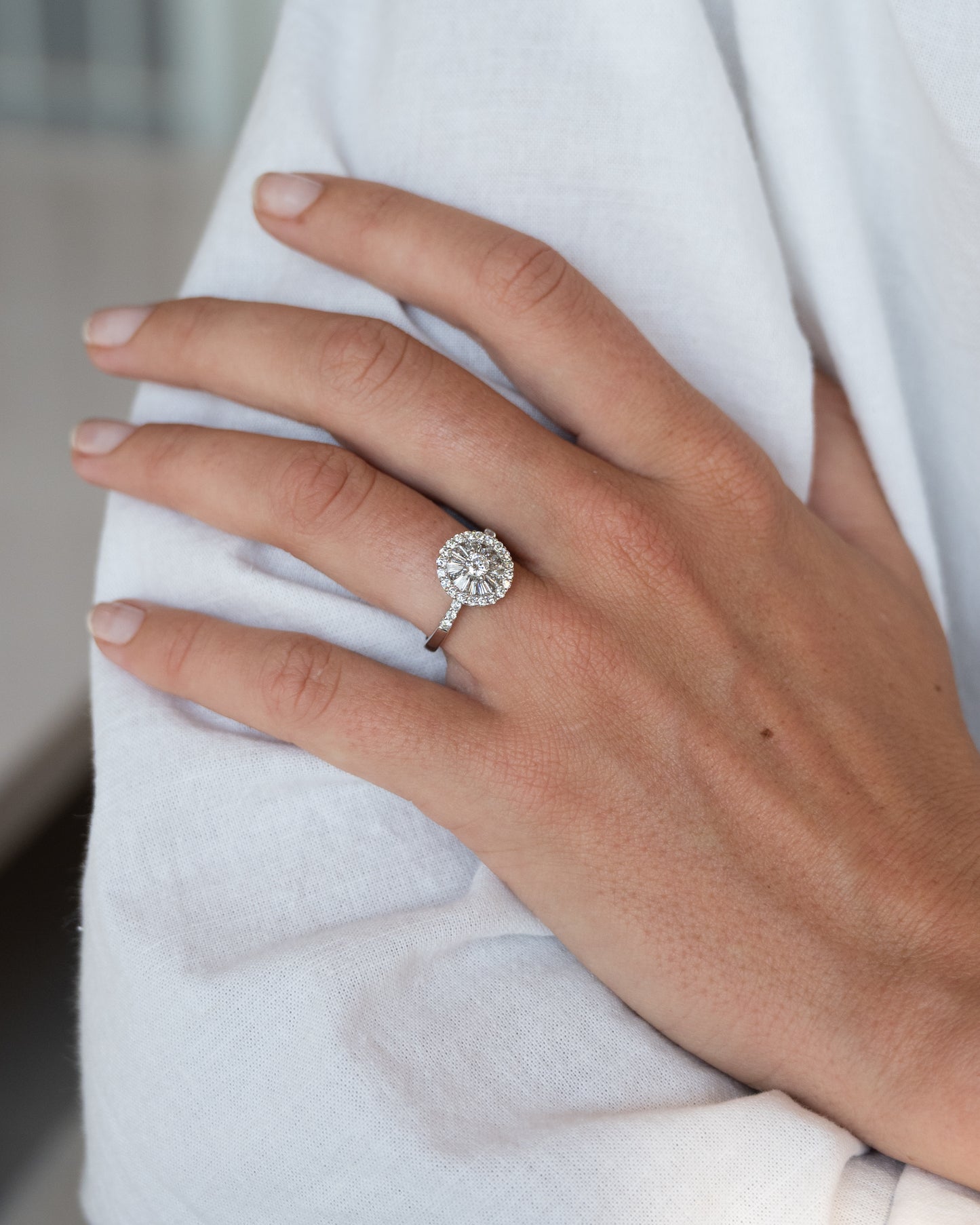.93 Diamond Ballerina Halo Cocktail Ring 18K White Gold