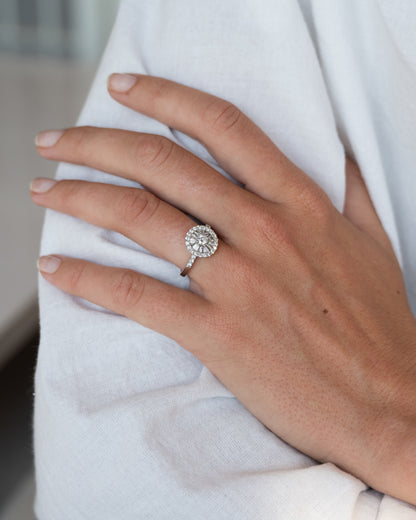 .93 Diamond Ballerina Halo Cocktail Ring 18K White Gold