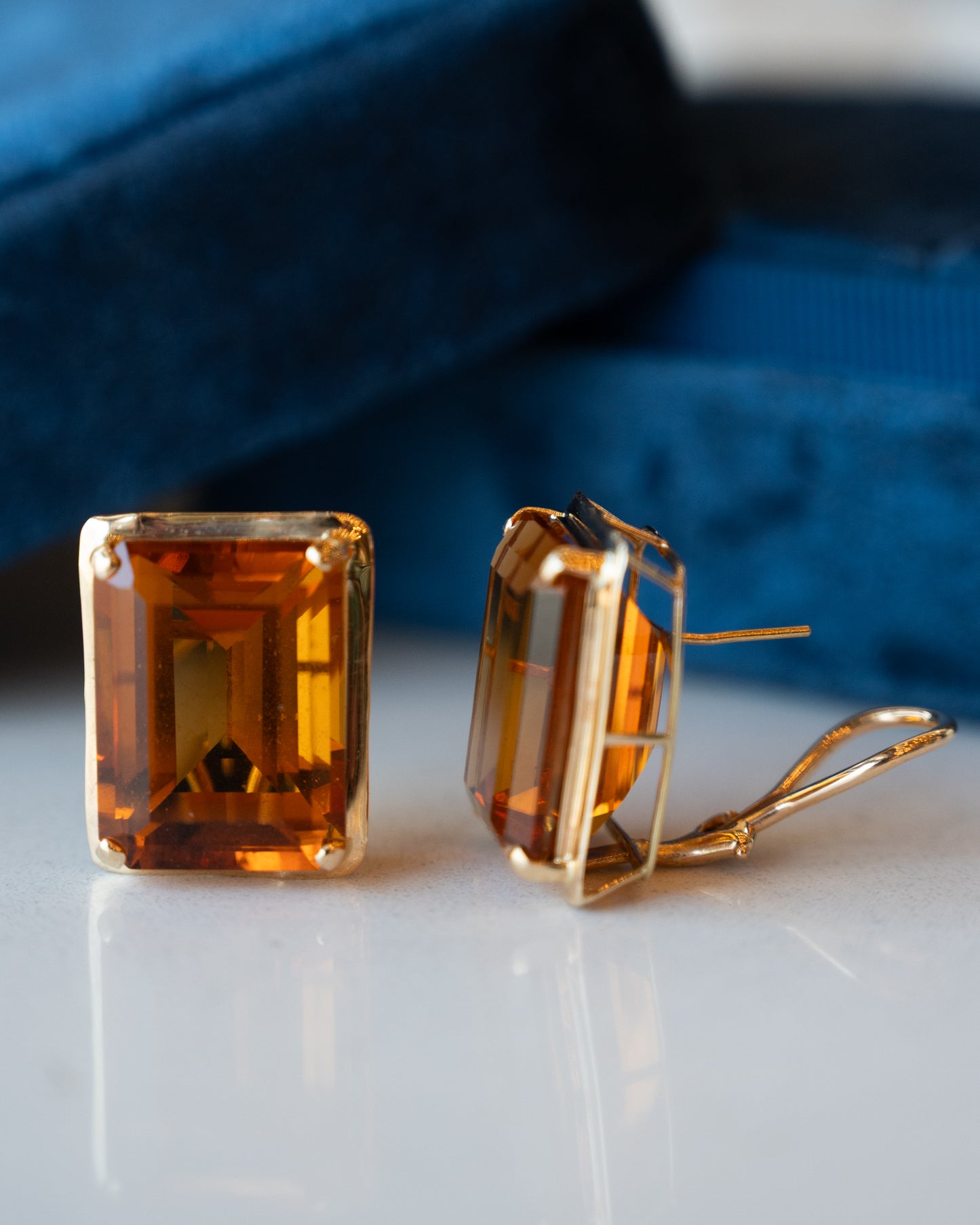 44.74 Emerald Cut Citrine Stud Earrings 14k