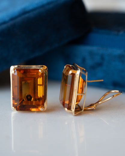 44.74 Emerald Cut Citrine Stud Earrings 14k