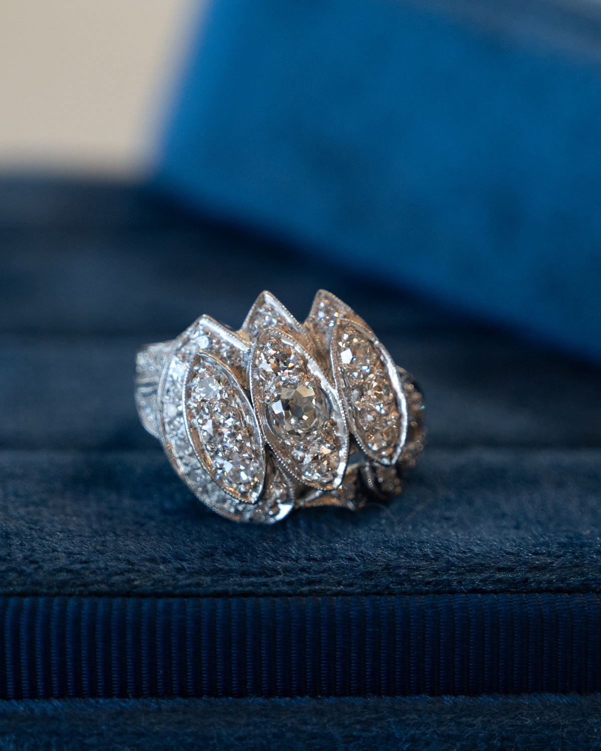 .25 Vintage Old European Diamond Cocktail Ring Palladium